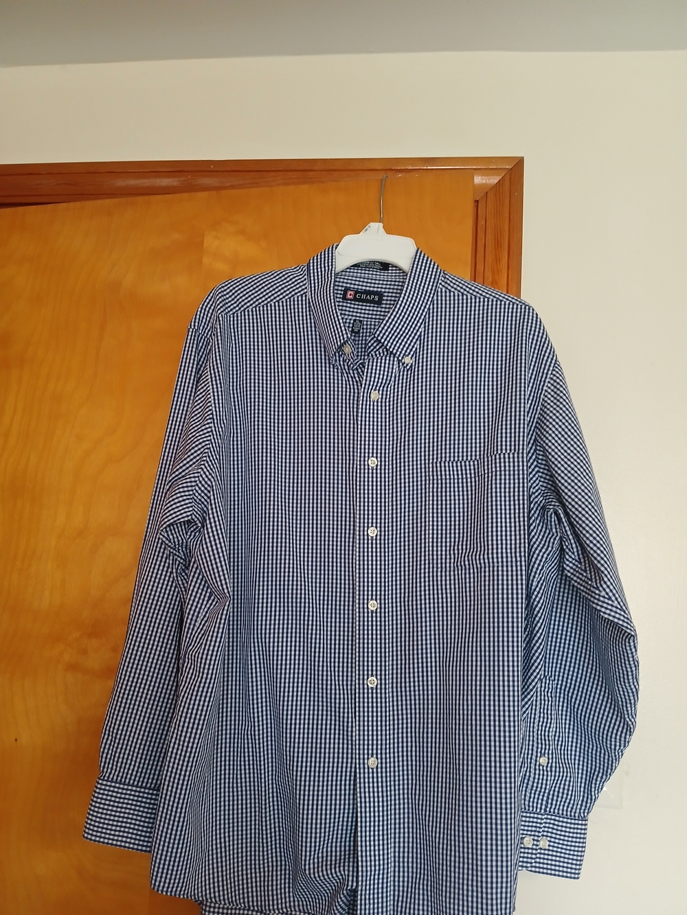 Chaps Men's Navy and White Gingham Button-Down Shirt